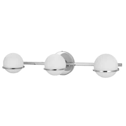 Dainolite 3 Light Halogen Vanity, Polished Chrome Finish with White Glass