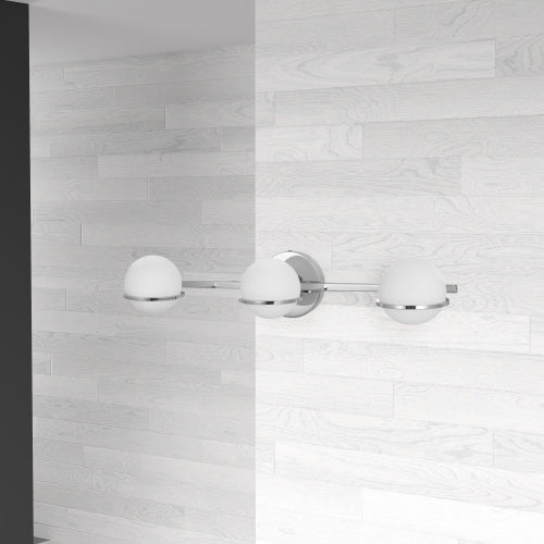 Dainolite 3 Light Halogen Vanity, Polished Chrome Finish with White Glass