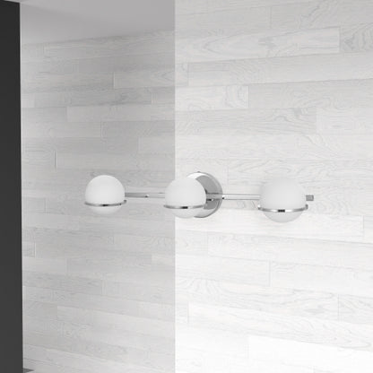 Dainolite 3 Light Halogen Vanity, Polished Chrome Finish with White Glass