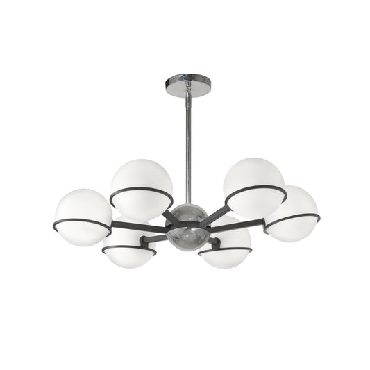 Dainolite SOF-286C-MB-PC 6 Light Halogen Chandelier, Matte Black / Polished Chrome  with White Opal Glass