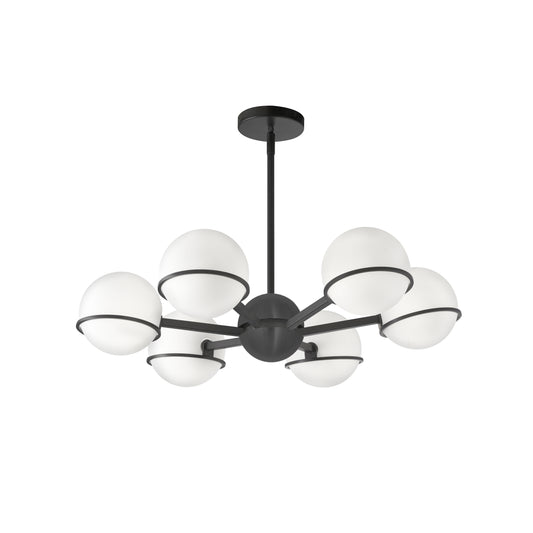 Dainolite SOF-286C-MB 6 Light Halogen Chandelier, Matte Black with White Opal Glass