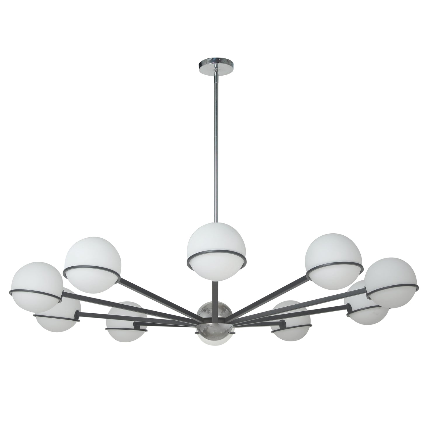 Dainolite 10 Light Halogen Chandelier, Matte Black / Polished Chrome with White Opal Glass