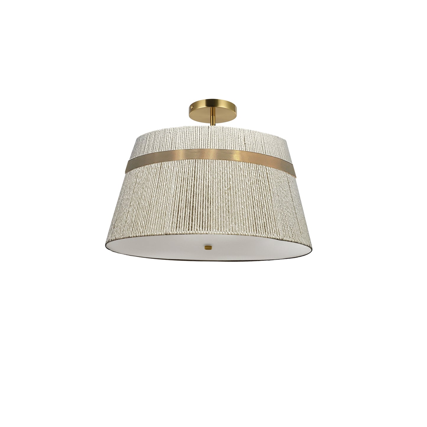 Dainolite 3 Light Semi-Flush Mount in Aged Brass w/ Natural String Shade