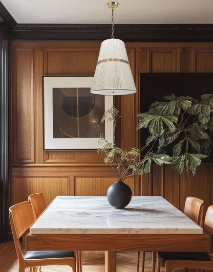 Dainolite 3 Light Pendant in Aged Brass w/ Natural String Shade