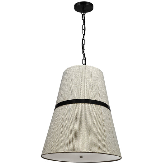 Dainolite 3 Light Pendant in Matte Black w/ Natural String Shade