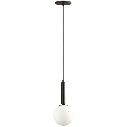 Dainolite 1 Light Incandescent Pendant, Matte Black with White Glass