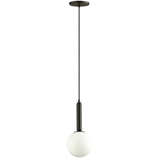 Dainolite 1 Light Incandescent Pendant, Matte Black with White Glass