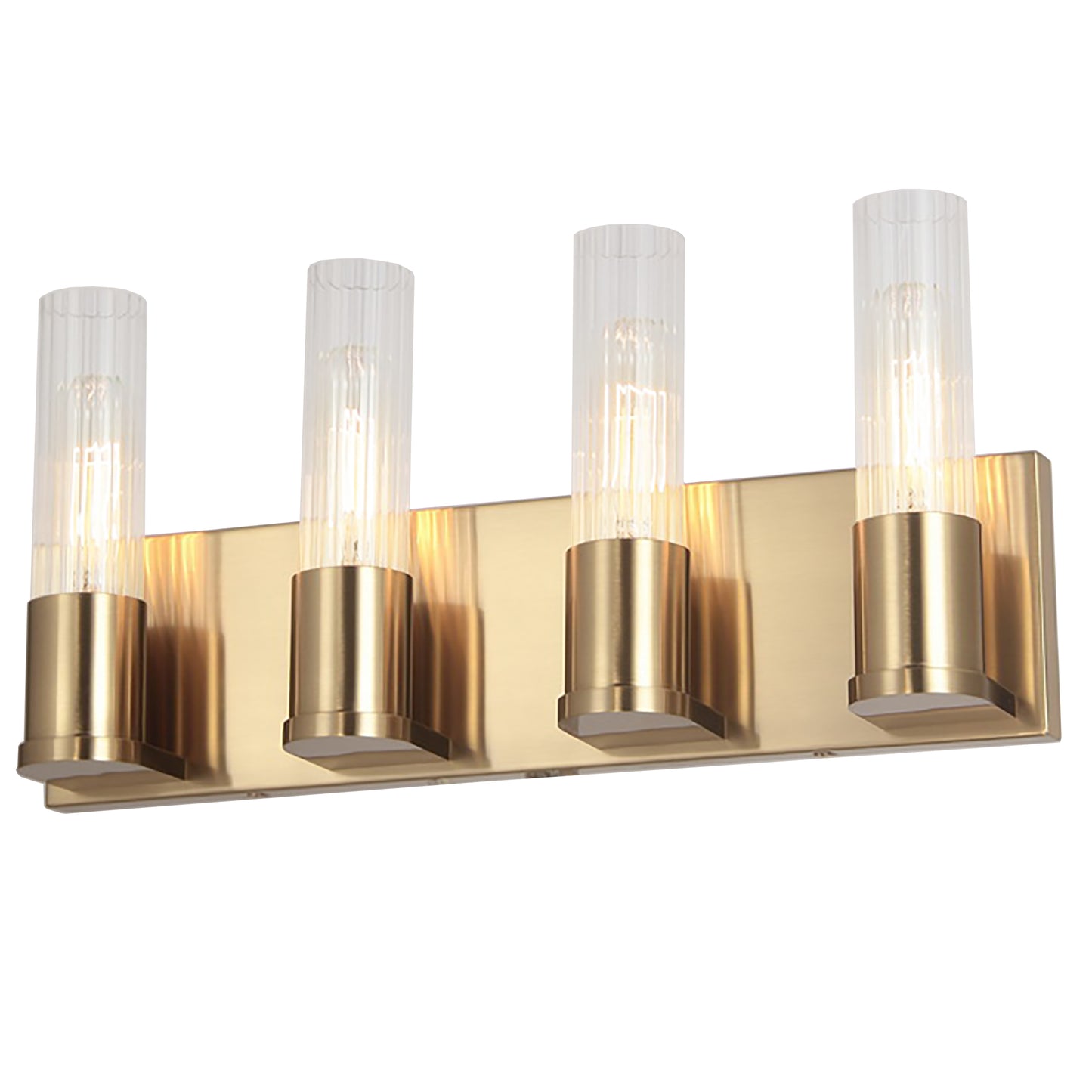 Dainolite 4 Light Incandescent Vanity, Aged Brass w/ Clear Fluted Glass