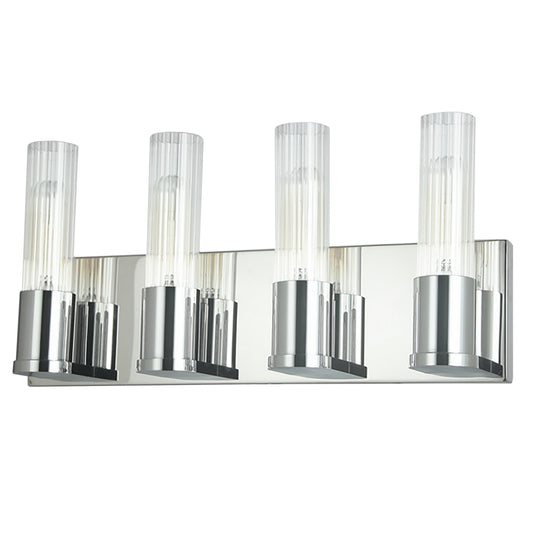 Dainolite 4 Light Incandescent Vanity, Polished Chrome w/ Clear Fluted Glass