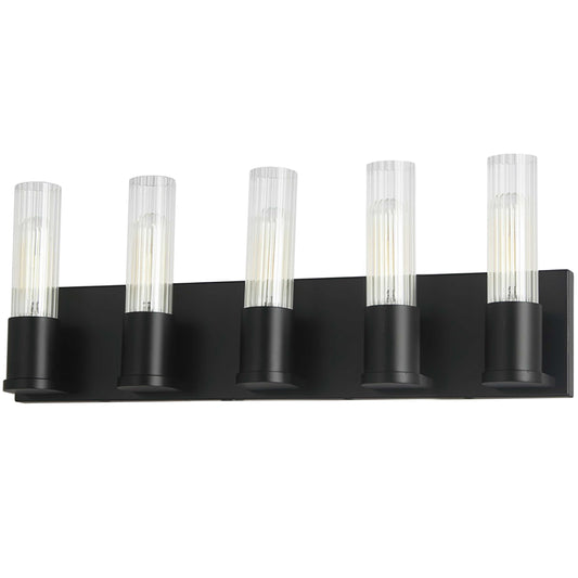 Dainolite 5 Light Incandescent Vanity, Matte Black w/ Clear Fluted Glass