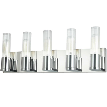Dainolite 5 Light Incandescent Vanity, Polished Chrome w/ Clear Fluted Glass