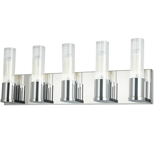 Dainolite 5 Light Incandescent Vanity, Polished Chrome w/ Clear Fluted Glass