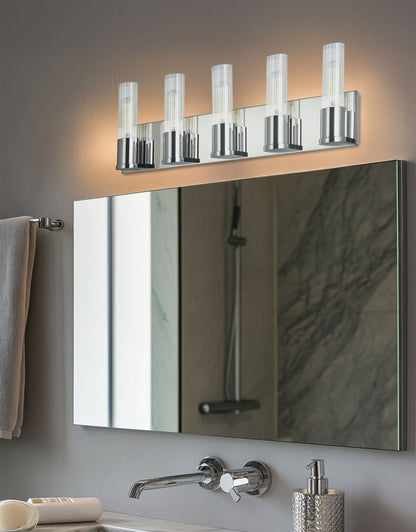 Dainolite 5 Light Incandescent Vanity, Polished Chrome w/ Clear Fluted Glass