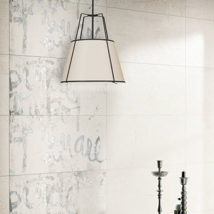 Dainolite 1 Light Trapezoid Pendant Black/Cream Shade w/ White Fabric Diffuser