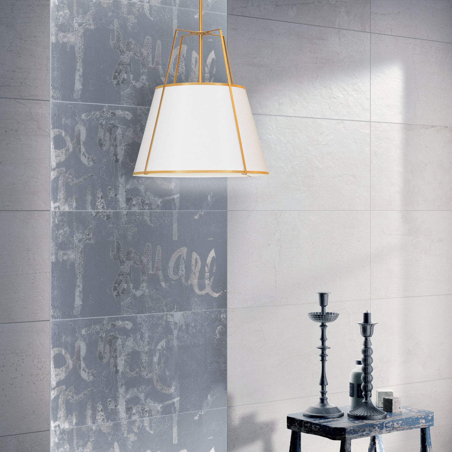 Dainolite 1 Light Trapezoid Pendant Gold frame and White Shade w/ 790 Diffuser