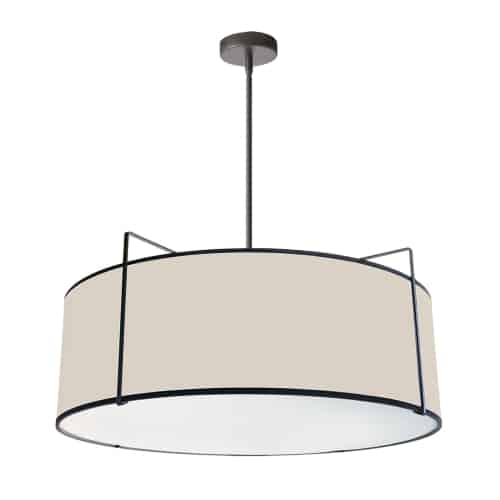 Dainolite 4 Light Drum Pendant Black/Cream Shade w/ White Fabric Diffuser