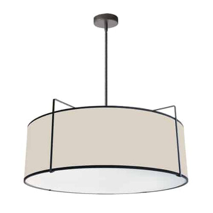 Dainolite 4 Light Drum Pendant Black/Cream Shade w/ White Fabric Diffuser