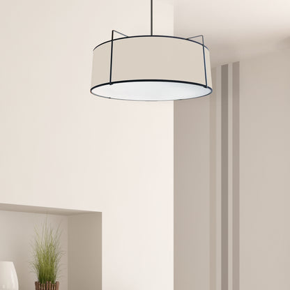 Dainolite 4 Light Drum Pendant Black/Cream Shade w/ White Fabric Diffuser