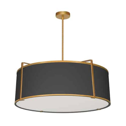 Dainolite 4 Light Drum Pendant, Gold / Black Shade with 790 Diffuser