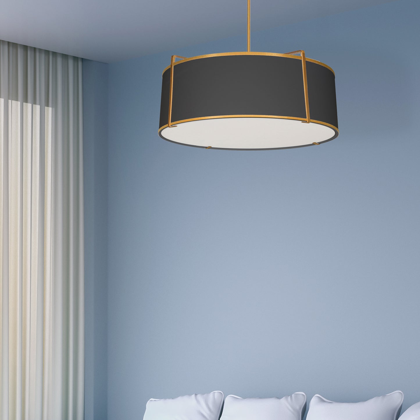 Dainolite 4 Light Drum Pendant, Gold / Black Shade with 790 Diffuser