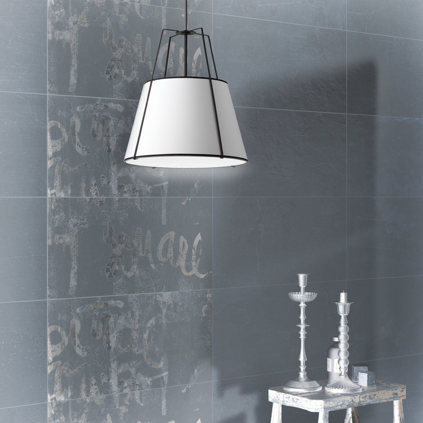 Dainolite 3 Light Incandescent Pendant Matte Black with White Shade