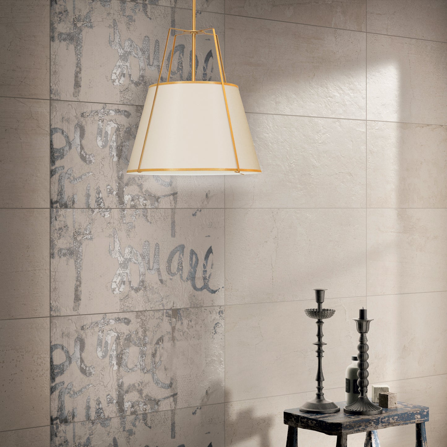 Dainolite 3 Light Trapezoid Pendant Gold/Cream Shade w/ White Fabric Diffuser