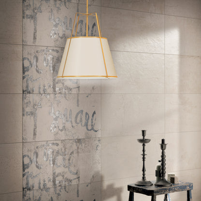 Dainolite 3 Light Trapezoid Pendant Gold/Cream Shade w/ White Fabric Diffuser