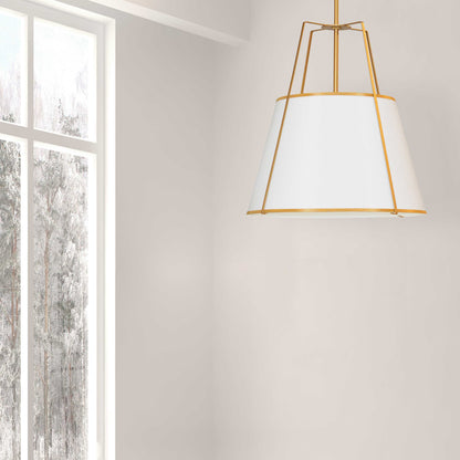Dainolite 3 Light Trapezoid Pendant Gold frame and White Shade w/790 Diffuser