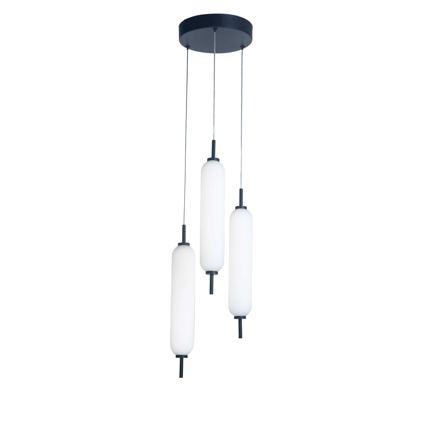 Dainolite 30W Matte Black Multi Light Pendant w/ White Opal Glass