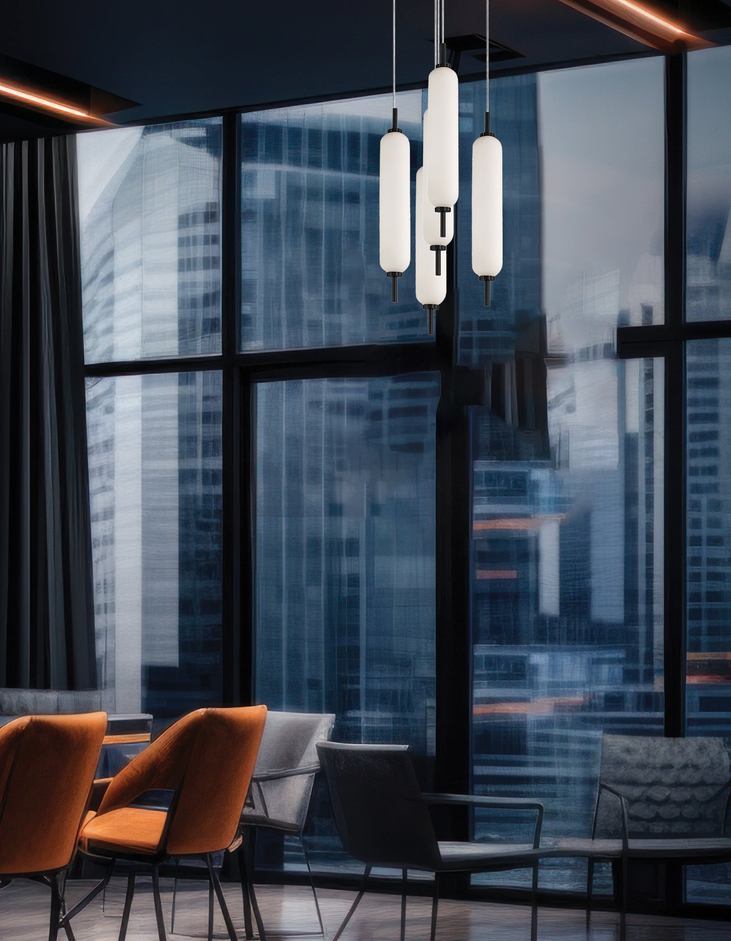 Dainolite 45W Matte Black Multi Light Pendant w/ White Opal Glass