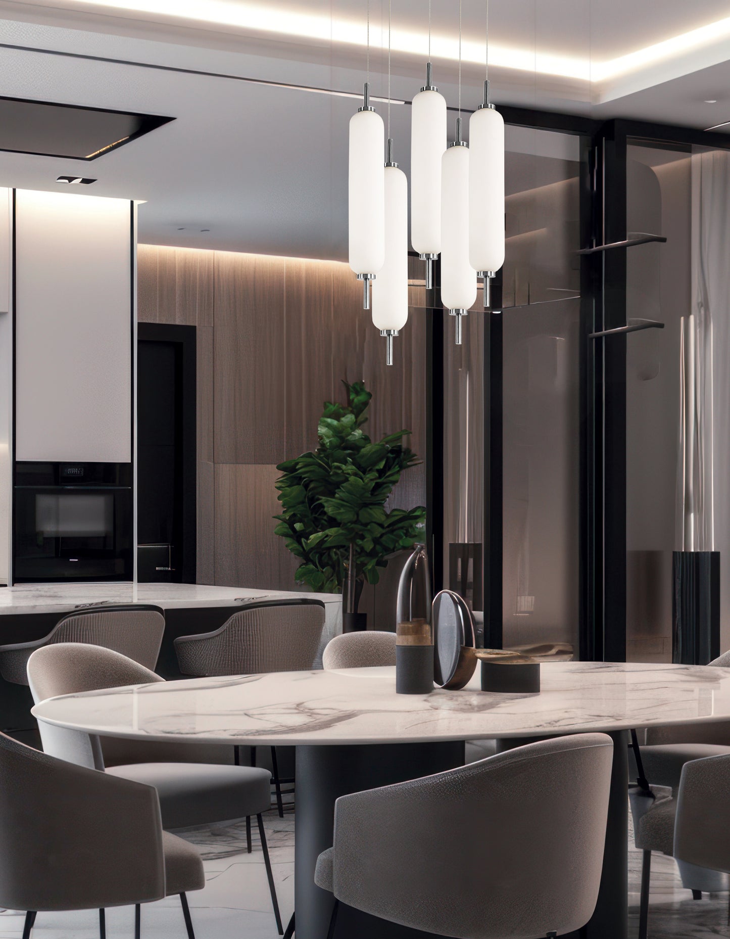 Dainolite 45W Polished Chrome Multi Light Pendant w/ White Opal Glass