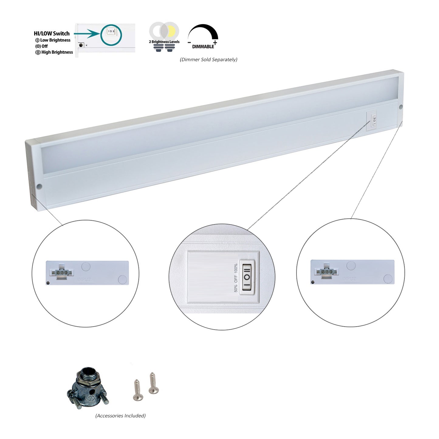 UC22-1K-HL-D LED, Undercabinet with Hi/Low Switch, 4000K, 22L, 11W, 825 Lumens