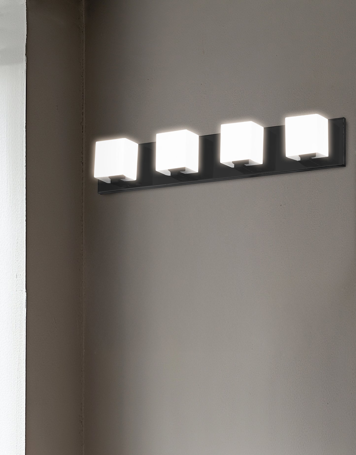 Dainolite 4 Light Halogen Vanity, Matte Black with White Glass