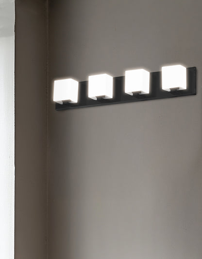 Dainolite 4 Light Halogen Vanity, Matte Black with White Glass