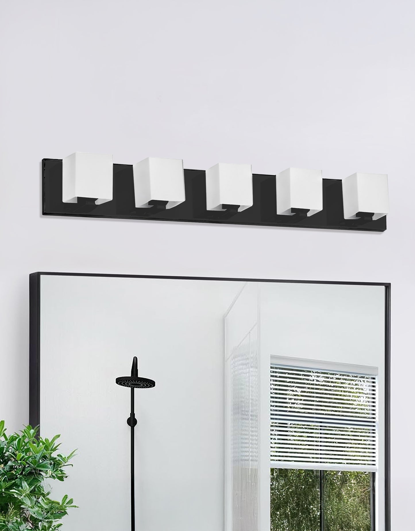 Dainolite 5 Light Halogen Vanity, Matte Black with White Glass