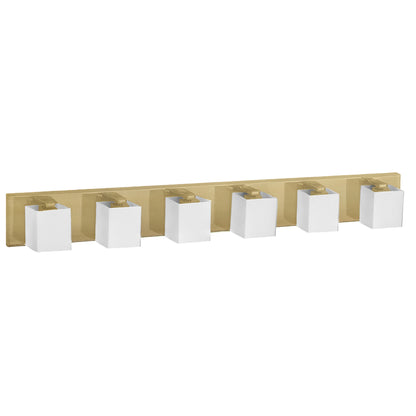 Dainolite 6 Light Halogen Vanity, Aged Brass with White Glass