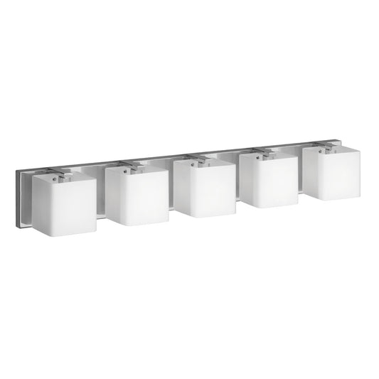 Dainolite 5 Light Vanity, Polished Chrome, Frosted White Glass Shade