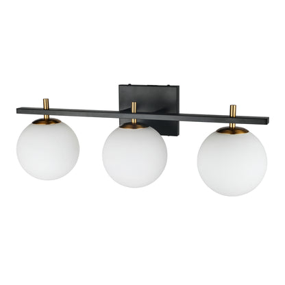 Dainolite 3 Light Halogen Vanity, Matte Black and Aged Brass