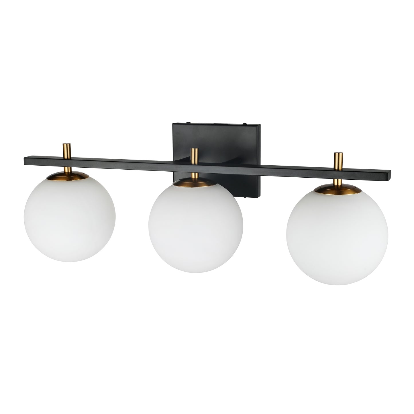 Dainolite 3 Light Halogen Vanity, Matte Black and Aged Brass