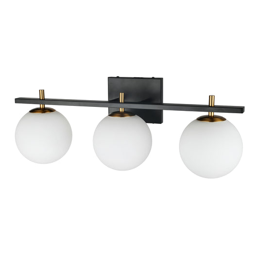 Dainolite 3 Light Halogen Vanity, Matte Black and Aged Brass