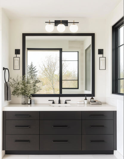 Dainolite 3 Light Halogen Vanity, Matte Black and Aged Brass