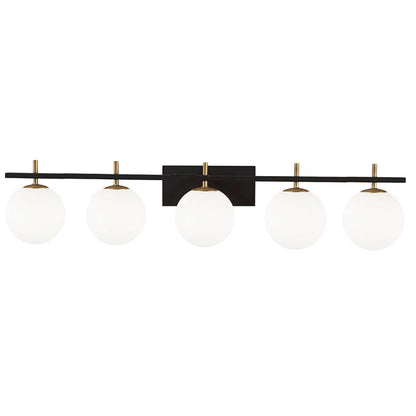 Dainolite 5 Light Halogen Vanity, Matte Black and Aged Brass