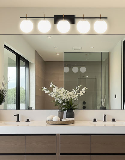 Dainolite 5 Light Halogen Vanity, Matte Black and Aged Brass