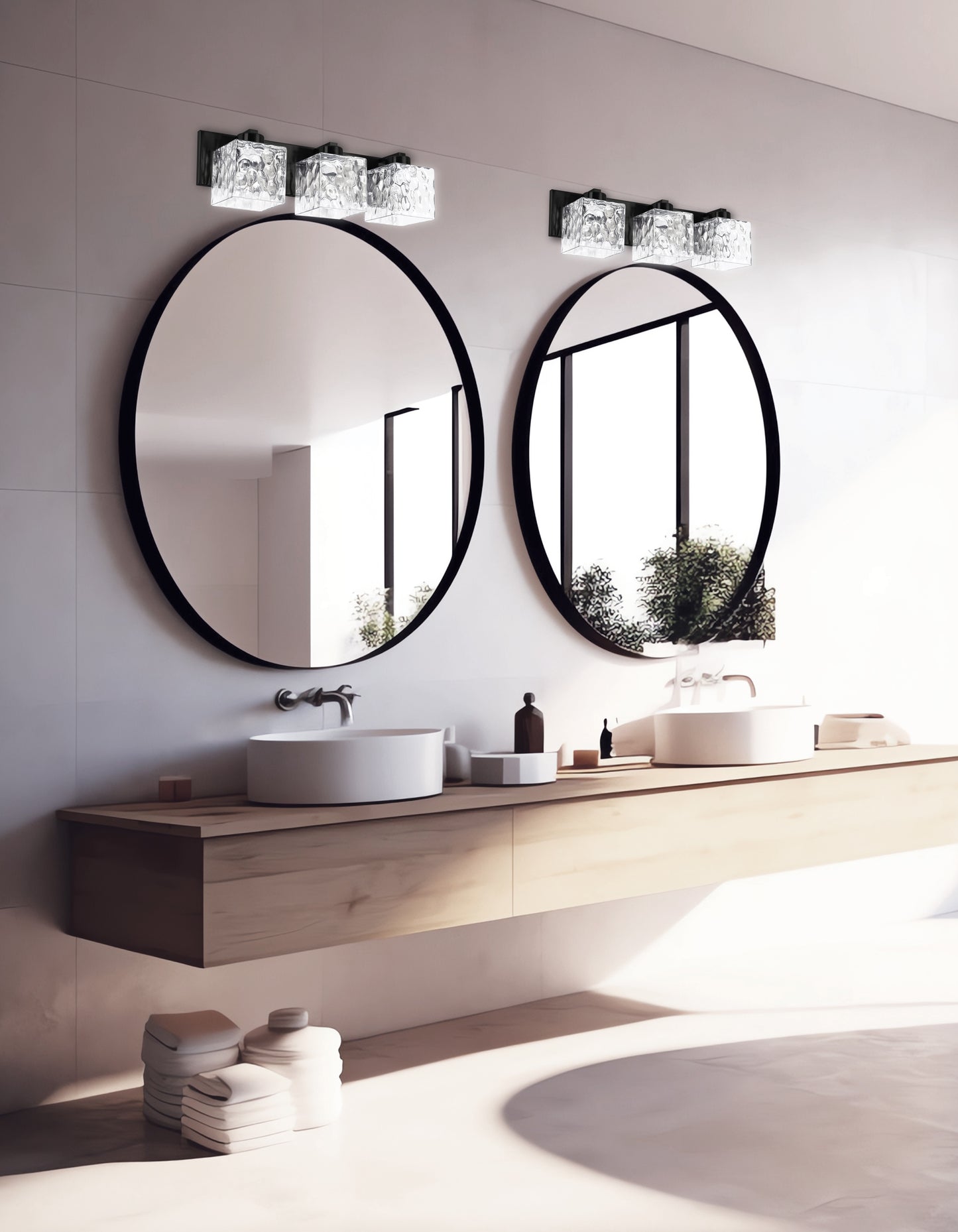 Dainolite 3 Light Vanity in Matte Black w/ Clear Water Glass