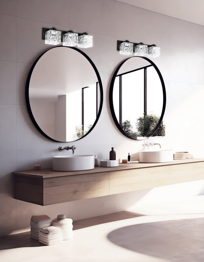 Dainolite 3 Light Vanity in Matte Black w/ Clear Water Glass