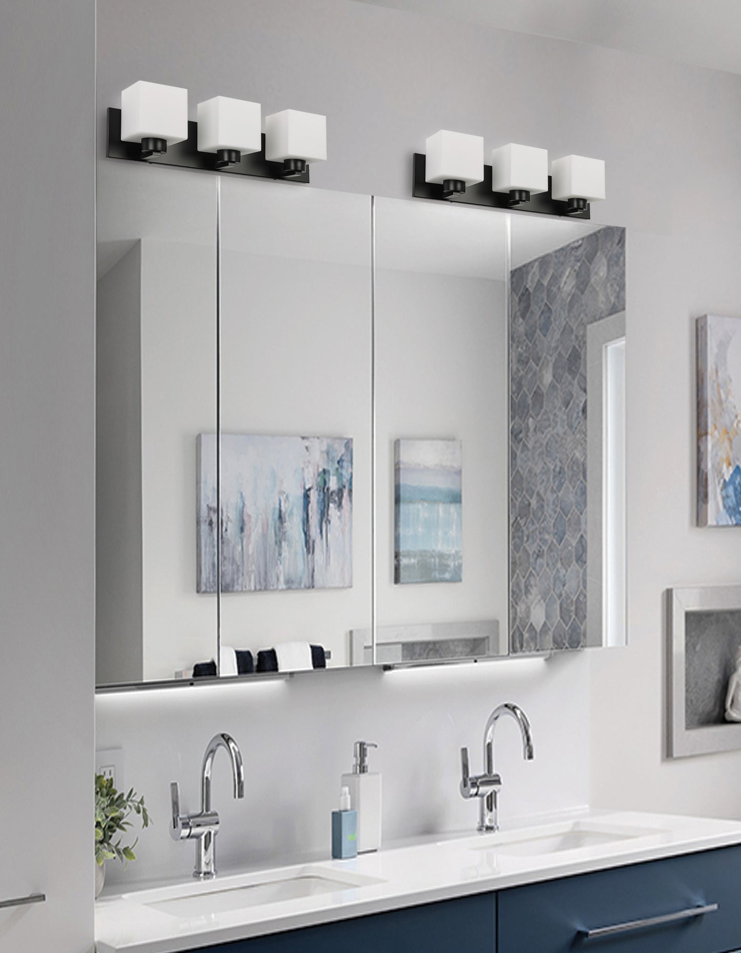 Dainolite 3 Light Vanity Matte Black with White Opal Glass