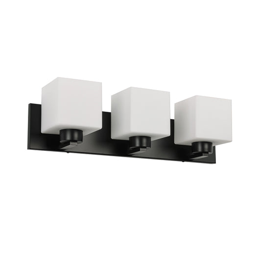 Dainolite 3 Light Vanity Matte Black with White Opal Glass