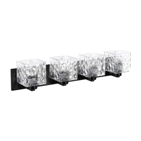 Dainolite 4 Light Vanity in Matte Black w/ Clear Water Glass
