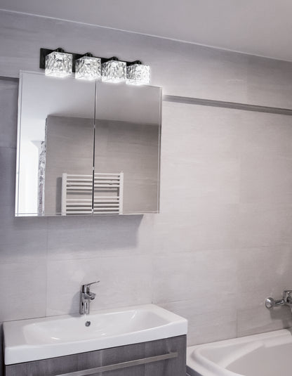 Dainolite 4 Light Vanity in Matte Black w/ Clear Water Glass