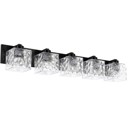 Dainolite 5 Light Vanity in Matte Black w/ Clear Water Glass